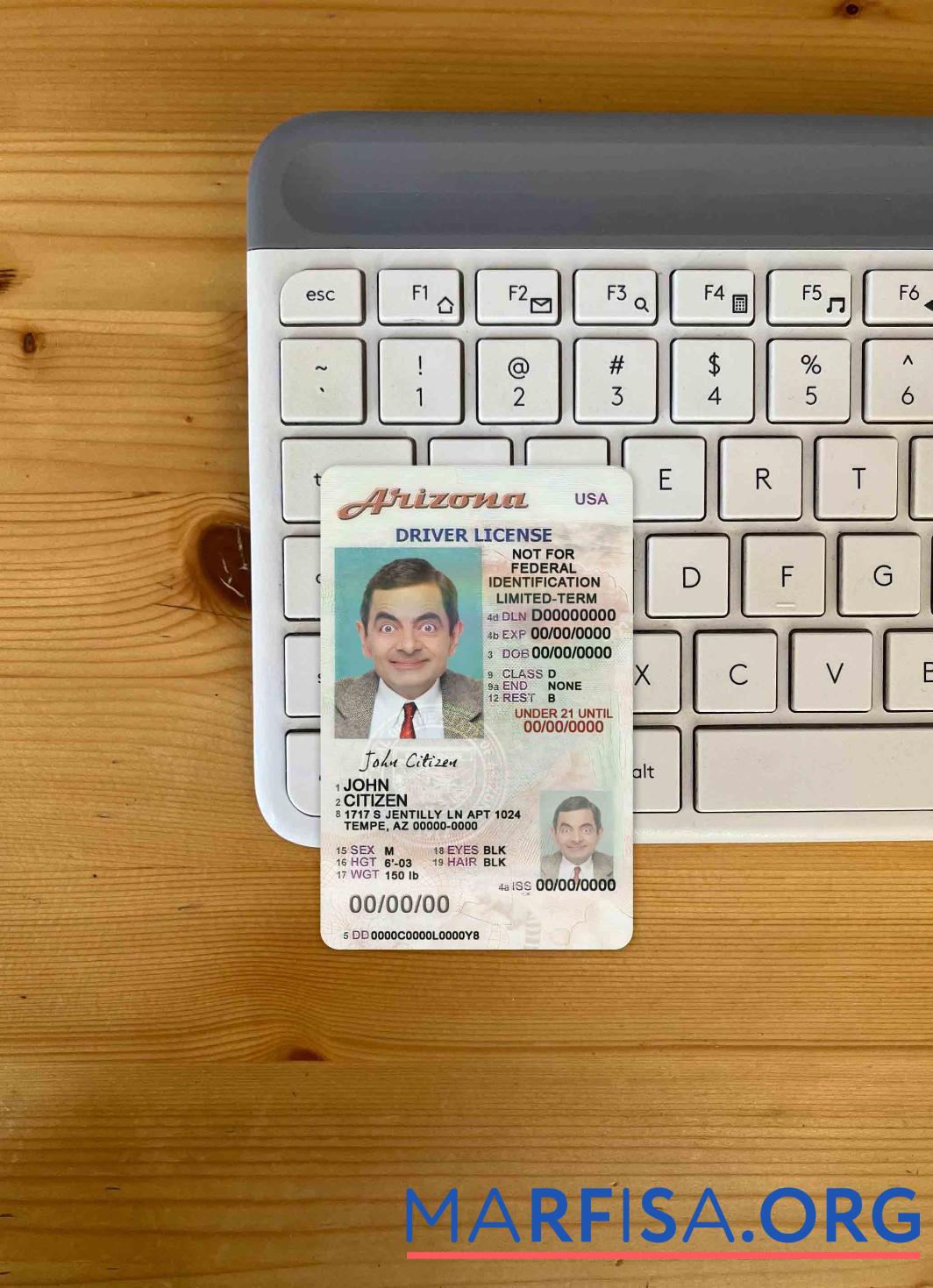 Printable USA Arizona driving license under 21 photolook example